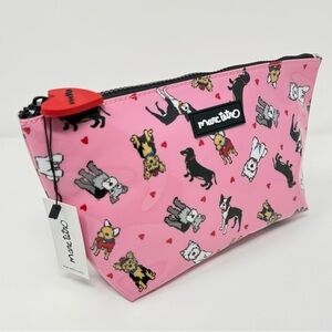 Marc Tetro Pink Hearts Multi-Dog Print Makeup Cosmetic Zippered Travel Case NEW!